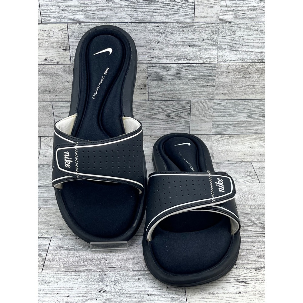 Nike Comfort‎ Footbed Slides Sandals Black White Adjustable Strap Women Size 11